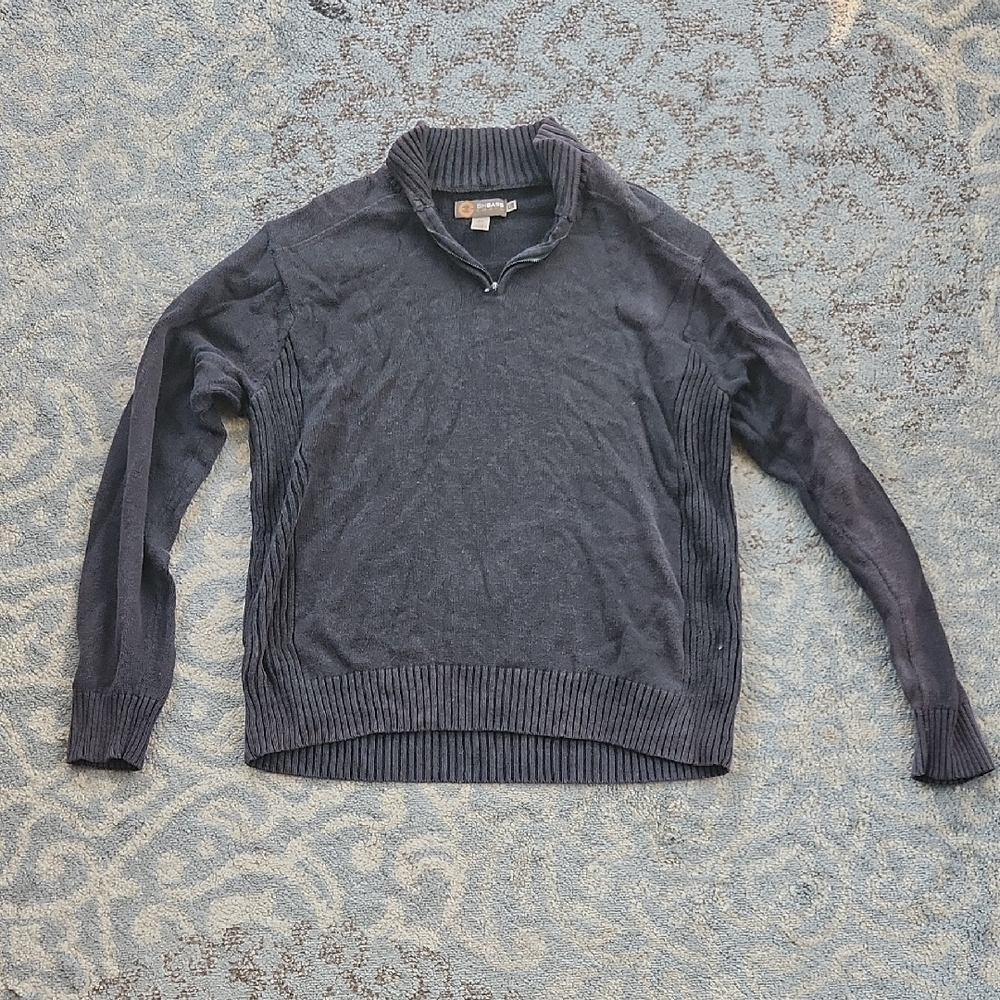 G.H. Bass Earth Zip Collar Distressed Pullover Sweater Black Gray Large